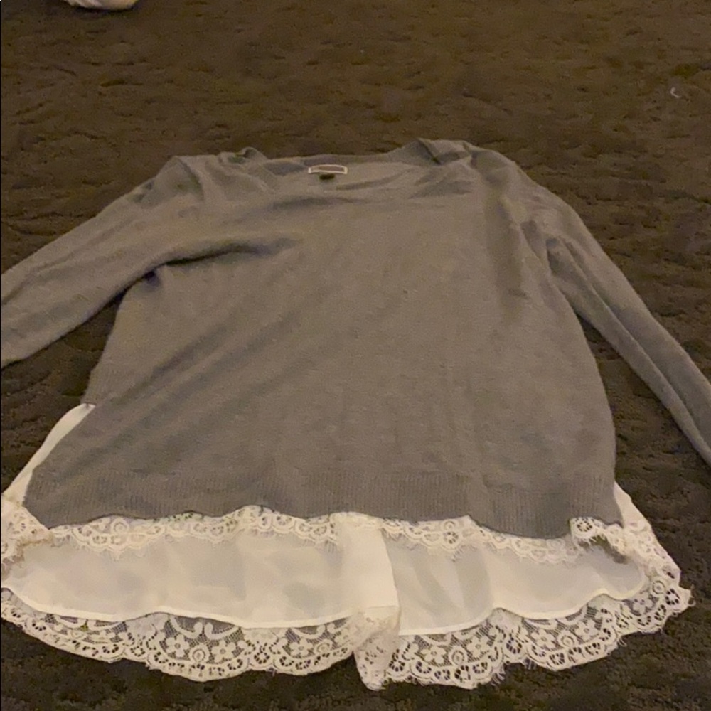NWOT Grey Sweater with Beautiful Lace Detail
